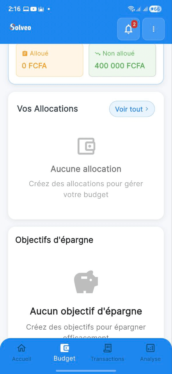 Capture d'écran: Module d'allocation budgétaire