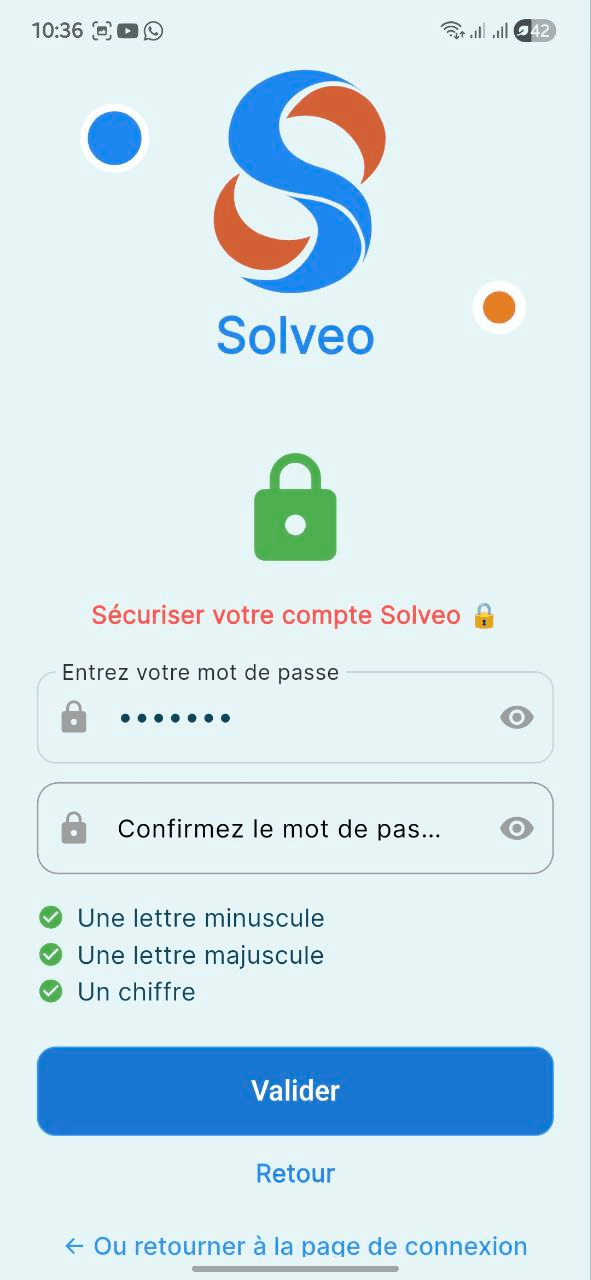 Capture d'écran: Écran de connexion et tableau de bord