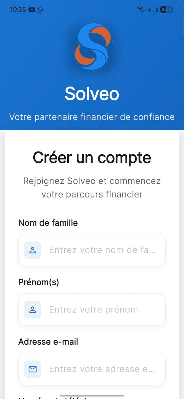 Capture d'écran: Formulaire de création de compte