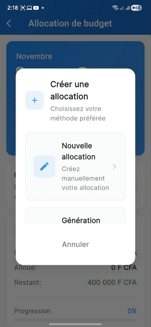 Capture d'écran: Allocation manuelle