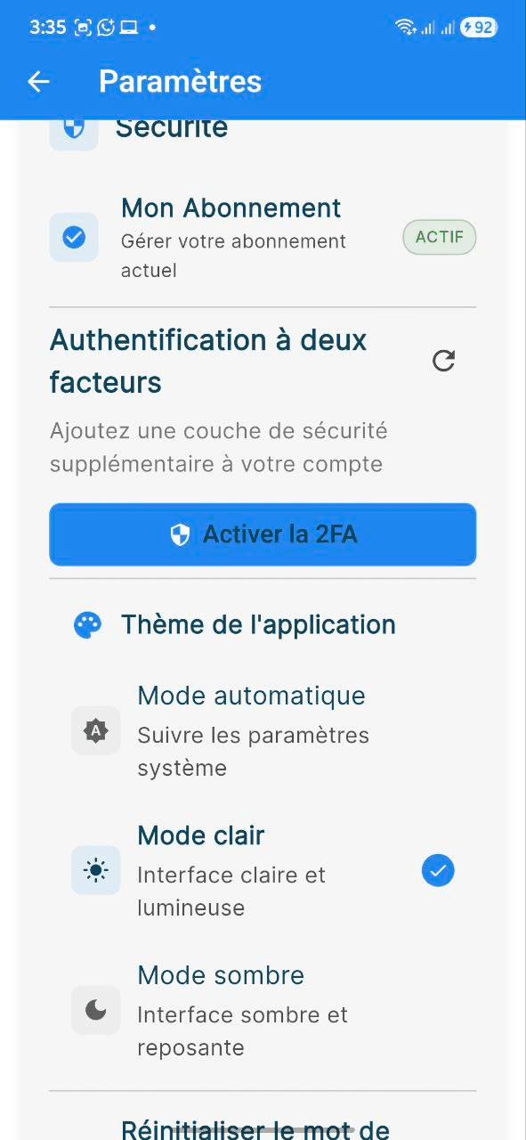 Capture d'écran: Activation 2FA avec QR code