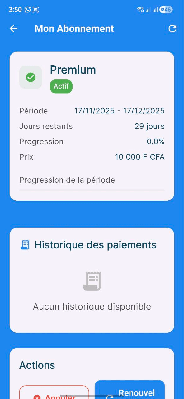Capture d'écran: Statut Premium actif